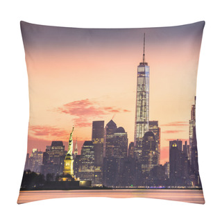 Personality  Lower Manhattan And The Statue Of Liberty At Sunrise Pillow Covers
