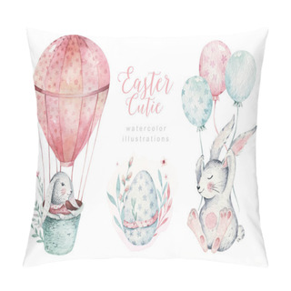 Personality  Hand Drawn Watercolor Happy Easter Set With Bunnies Design. Rabbit Bohemian Style, Isolated Boho Illustration On White. Cute Baby Bunny Rabbit Illustration For Design Pillow Covers