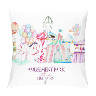 Personality  Illustration With Watercolor Elements Of Amusement Park, Hand Drawn Isolated On A White Background Pillow Covers