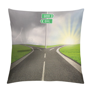 Personality  Road Sign Of Good Vs Evil Pillow Covers