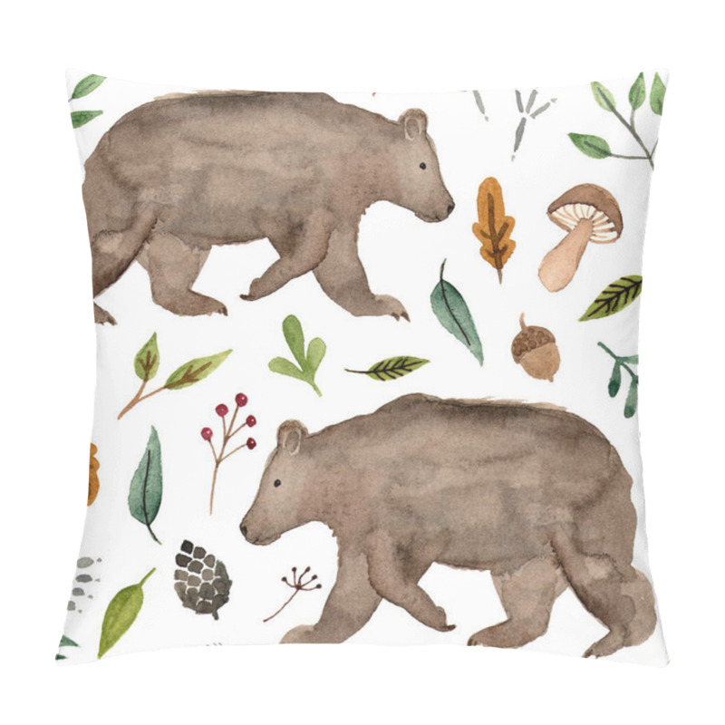 Personality  watercolor hand painted brown bear. woodland animals seamless pattern. pillow covers