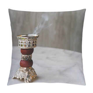 Personality  Ornate Arabian Bakhoor Incense Burner / Censer Emitting White Smoke. With Copy Space Pillow Covers
