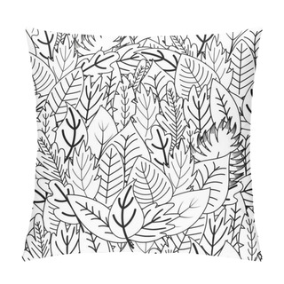 Personality  Doodle Leaves Seamless Pattern. Whimsical Plants Coloring Page. Black And White Floral Print Pillow Covers