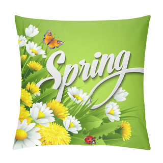 Personality  Fresh Spring Background With  Dandelions And Daisies Pillow Covers
