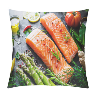 Personality  Fresh Salmon Fillet With Aromatic Herbs, Spices And Vegetables Pillow Covers