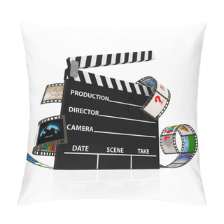 Personality  Cinema Clap With Film Strip Isolated On White Background Pillow Covers