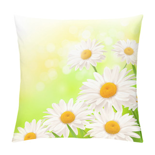 Personality  Beautiful Background With Grass And Daisies Vector Pillow Covers