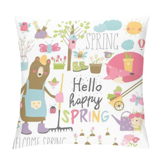 Personality  Set Of Cartoon Animals And Spring Elements Pillow Covers