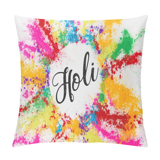 Personality  Circle Of Colorful Traditional Powder With Holi Sign, Isolated On White, Hindu Spring Festival Pillow Covers