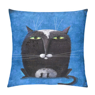 Personality  Black Cat Like Owl On Blue Background Pillow Covers