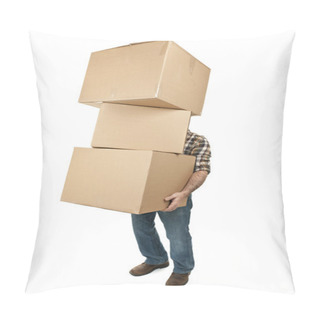 Personality  Man Carrying Stack Of Cardboard Boxes Pillow Covers