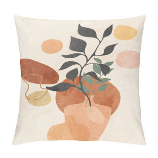 Personality  Botanical Abstract Art, Watercolor, Nature Leaves And Flowers In Shades Of Beige And Brown In Perfect Harmony And Tendency To Decorate Your Home Or Of Pillow Covers