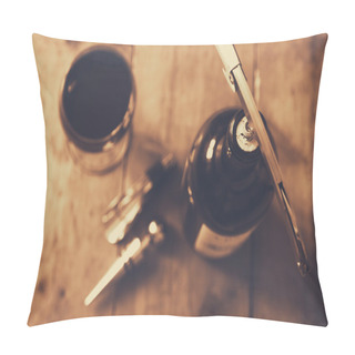 Personality  Top View Image Of Red Wine Bottle And Corkscrew Pillow Covers