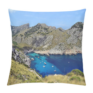 Personality  Beautiful Sea Bay With Turquoise Water, Beach And Mountains, Cala Figuera On Cap Formentor, Mallorca, Spain Pillow Covers