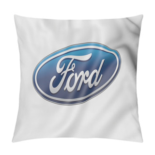 Personality  Close Up Of Waving Flag With Ford Motor Company Logo, 3D Rendering Pillow Covers