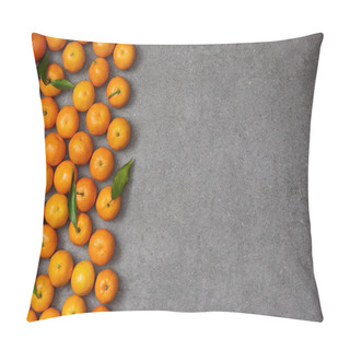 Personality  Top View Of Ripe Organic Clementines With Green Leaves On Grey Table Pillow Covers