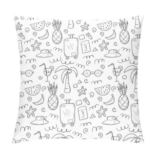 Personality   Doodle Sketch Style Hand Drawn Set Of Travel Summer Vacation Elements Seamless Pattern. Pillow Covers