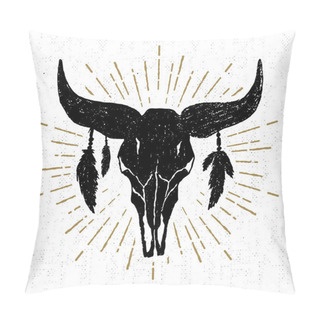 Personality  Hand Drawn Tribal Icon With A Textured Buffalo Skull Vector Illustration Pillow Covers