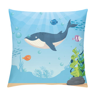 Personality  Blue Whale With Fishes And Wild Marine Animals In Ocean, Sea World Dwellers, Cute Underwater Creatures,habitat Marine Concept Pillow Covers