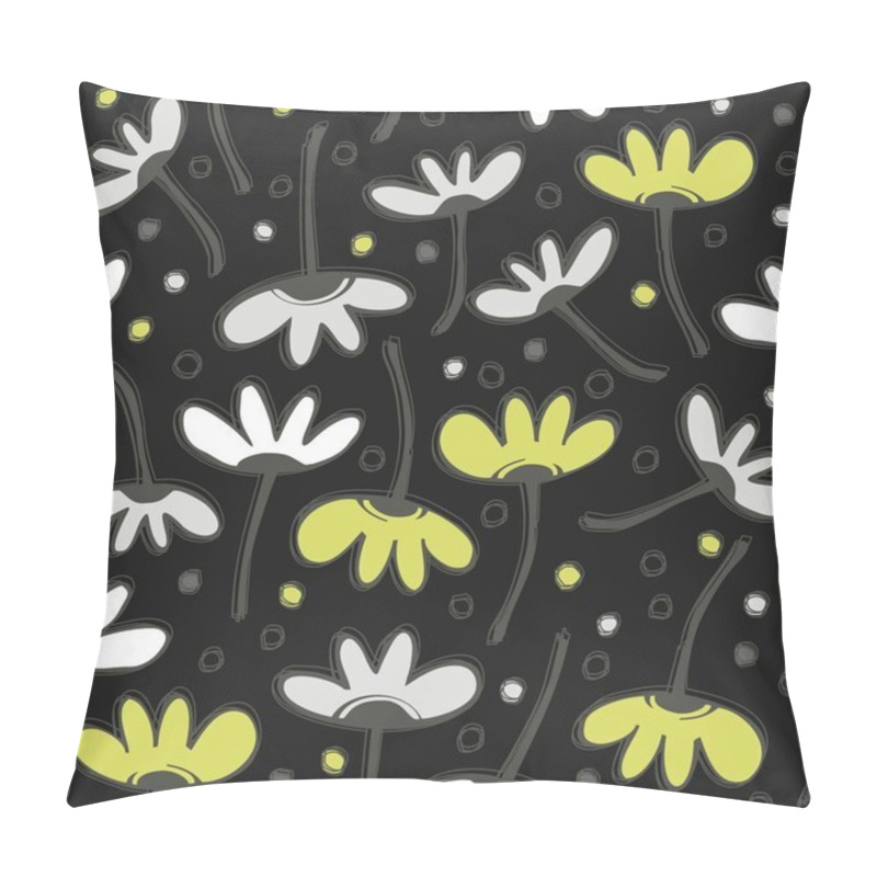 Personality  Green gray messy floral pattern with dots doodle seamless pattern on dark background pillow covers