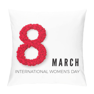 Personality  International Happy Women's Day Celebration Concept. With Stylish Heart Decorated Text 8th March On White Background. Vector Illustration Pillow Covers
