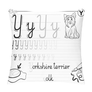 Personality  Black And White Cartoon Illustration Of Writing Skills Practice Worksheet With Letter Y For Preschool And Elementary Age Children Coloring Book Page Pillow Covers