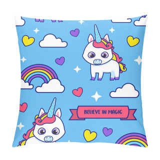 Personality  Pattern With Cute Unicorns And Clouds Pillow Covers