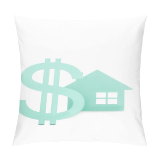 Personality  Close Up View Of Dollar Sign And House Model Isolated On White Pillow Covers