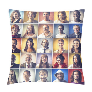 Personality  Portraits Of Happy And Smiling People Pillow Covers
