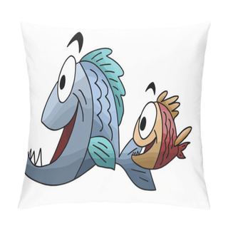 Personality Cartoon Fish, Father And Son Swimming Vector Illustration Pillow Covers