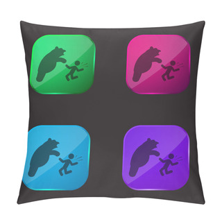 Personality  Bear Attacking Four Color Glass Button Icon Pillow Covers