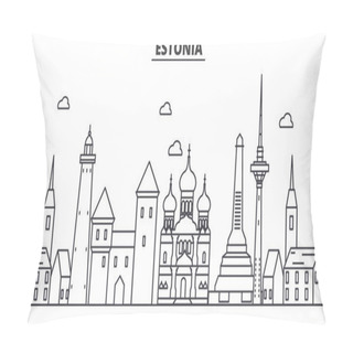 Personality  Estonia, Talinn Architecture Line Skyline Illustration. Linear Vector Cityscape With Famous Landmarks, City Sights, Design Icons. Landscape Wtih Editable Strokes Pillow Covers