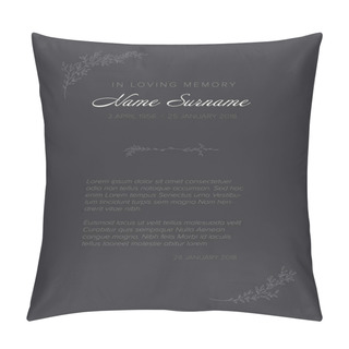 Personality  Funeral Condolence Death Notice Card Template With Handdrawn Floral Elements - Dark And Gray Version. Simple Condolence Funeral Card Temlate With Sample Text Content. Luxury Condolence Message Pillow Covers
