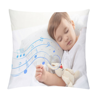 Personality  Flying Music Notes And Cute Little Baby Sleeping With Toy At Home. Lullaby Songs  Pillow Covers