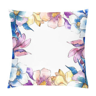 Personality  Watercolor Colorful Aquilegia Flower. Floral Botanical Flower. Frame Border Ornament Square. Aquarelle Wildflower For Background, Texture, Wrapper Pattern, Frame Or Border. Pillow Covers
