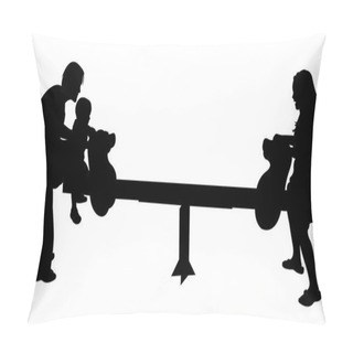 Personality  Fun On Seesaw, Happy Family Silhouette Vector Pillow Covers