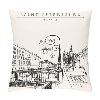 Personality  Saint Petersburg, Russia Postcard. The Church Of The Savior On Spilled Blood (Cathedral Of The Resurrection). Historical Buildings Travel Sketch. Hand Drawn Illustration Pillow Covers