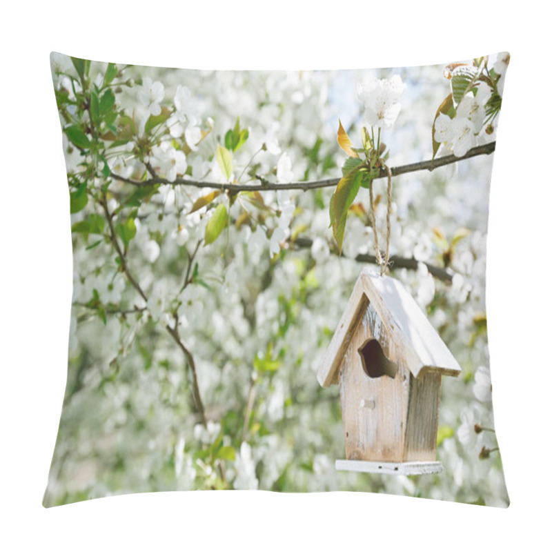 Personality  Little Birdhouse In Spring With Blossom Cherry Flower Sakura Pillow Covers