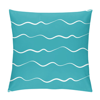 Personality  Wavy Lines Seamless Vector Pattern Background. Thin Hand Drawn Uneven Doodle Style Horizontal Sea Waves Backdrop. Abstract Marine Geometric Stripe All Over Print. For Nautical, Water, Ocean Concept. Pillow Covers