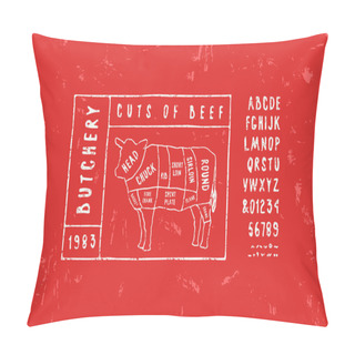 Personality  Stock Vector Beef Cuts Diagram Pillow Covers