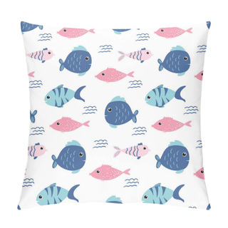 Personality  Seamless Pattern With Cartoon Fishes On White Background For Wallpaper, Wrapping And Textile. Perfect For Kids Textile. Vector EPS10. Pillow Covers