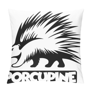 Personality  Cartoon Style Porcupine, Black And White Animal Vector Logo. Pillow Covers