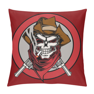 Personality  Vector Illustration Human Skull In Cowboy's Hat And Two Revolvers Pillow Covers