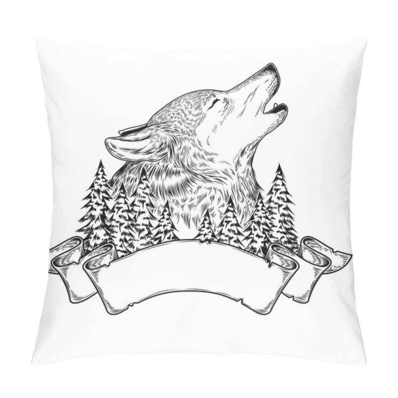 Personality  Vector Illustration Of A Howling Wolf With Ribbon Pillow Covers