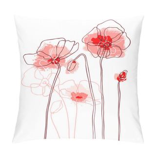 Personality  Red Poppies On A White Background Pillow Covers