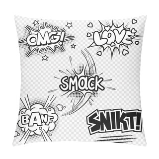 Personality  Set Of Five Black And White Vector Illustrations Of Comic Sound Effects Pillow Covers