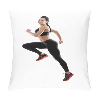 Personality  Photo Of Positive Jumping Woman. Pillow Covers