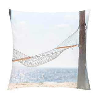 Personality  Hammock Hanging Between Two Trees On Sandy Beach Near The Sea  Pillow Covers