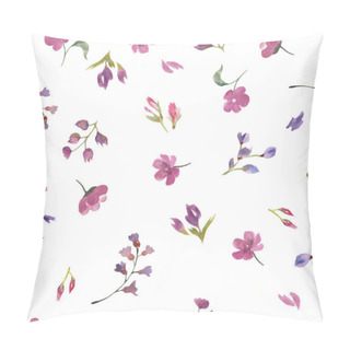 Personality  Watercolor Seamless Pattern With Abstract Different Purple Flowers, Leaves. Hand Drawn Floral Illustration Isolated On White Background. For Packaging, Wrapping Design Or Print. Vector EPS Pillow Covers