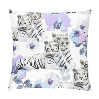 Personality  White Tigers And Flowers Pillow Covers